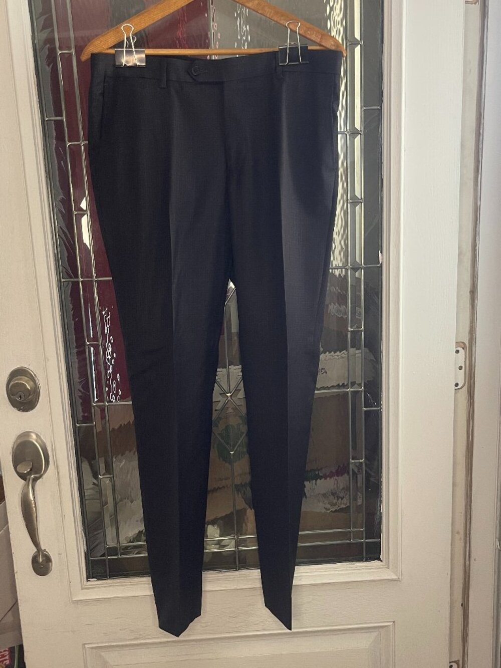 Tessuto Wool Two ButtoN Dress Slacks Pants Gray/Black Small Plaid 32 X 31